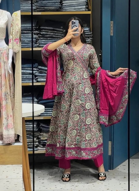 Pink Multi Kalaai Cotton Embroidery Kurti With Bottom Dupatta Orders In India